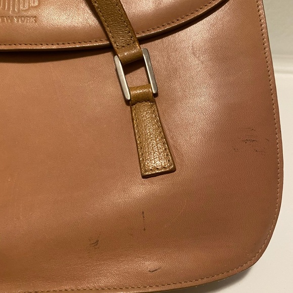 LEATHER MARK CROSS SHOULDER BAG CAMEL NUDE HANDBAG - Picture 9 of 15